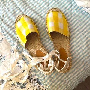 J.Crew Factory Yellow Gingham Tie Sandals